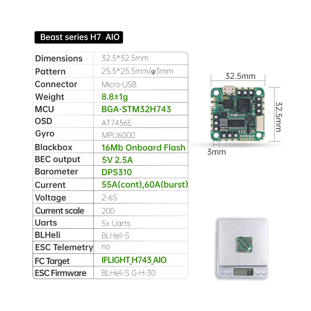 iFlight Beast H7 55A AIO FC+ESC 25.5x25.5mm