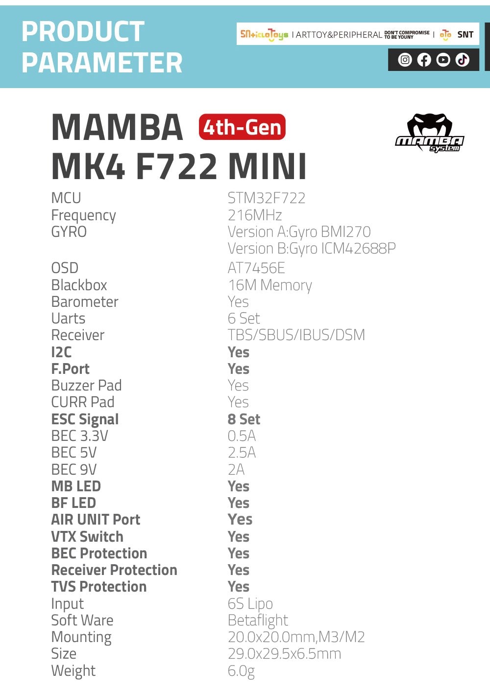 Diatone Mamba F722 Mini MK4 Flight Controller