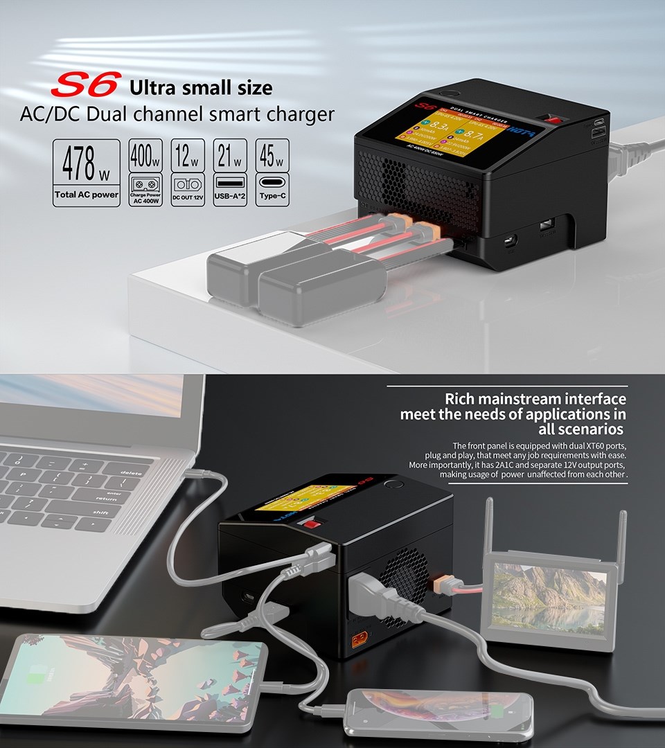 HOTA - S6 AC400W / DC325W 15A Dual Charger