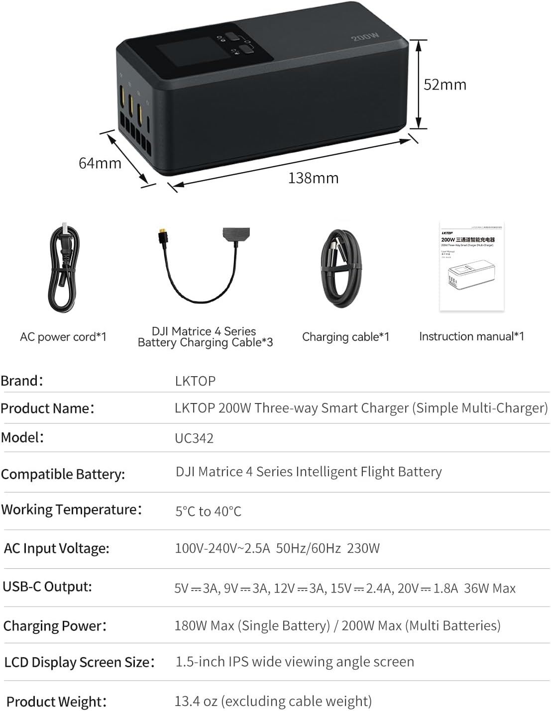 LKTOP Three-Way Smart Charge 200W for Matrice 4