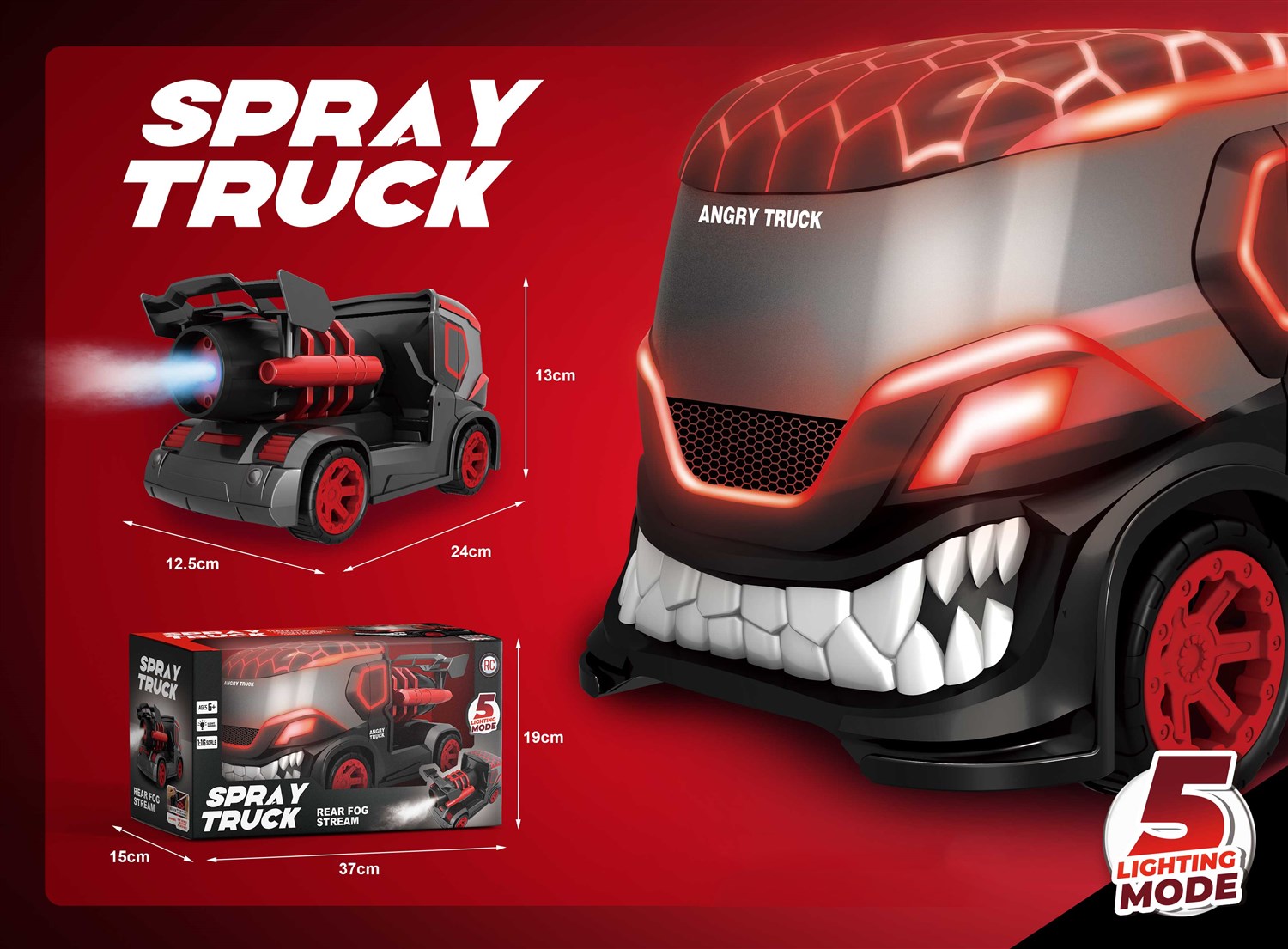 Angry Truck - med lys og røyk - Rød